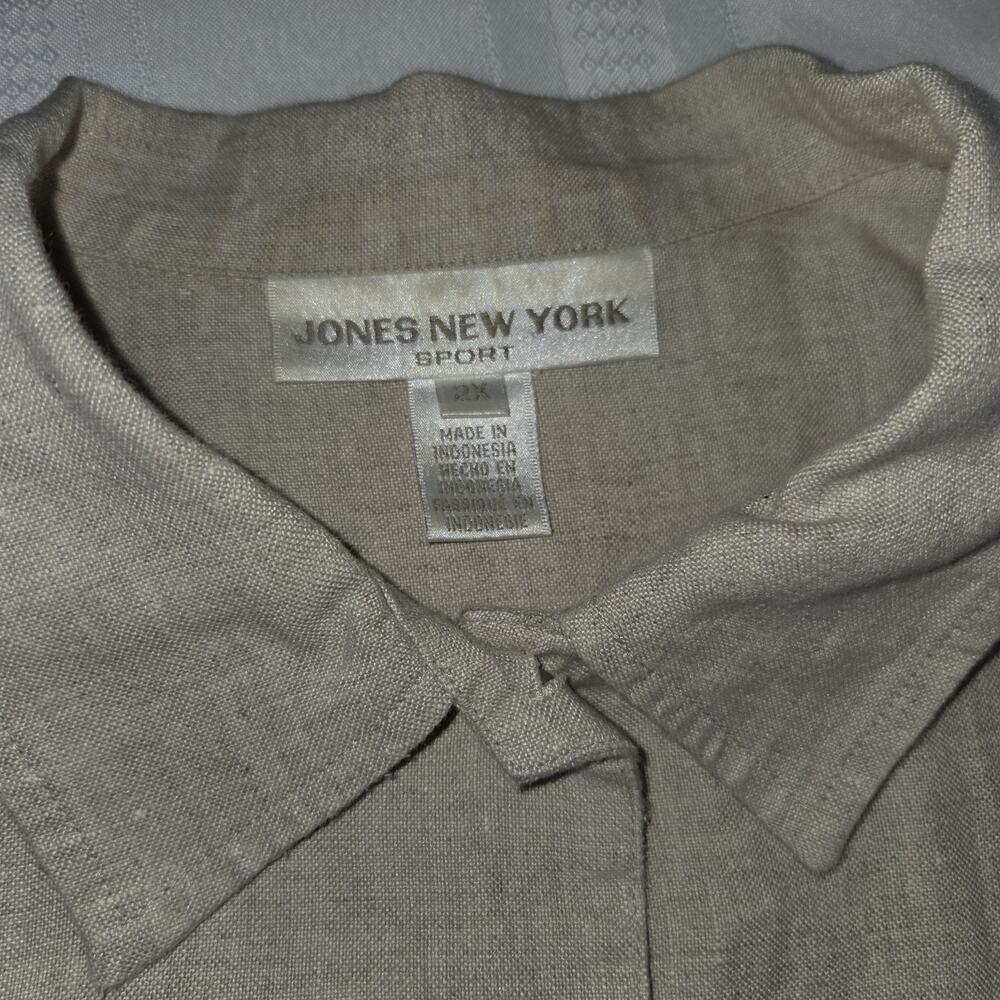 Linen Beige Shirt Jacket Womens Sz 2X JONES NEW YORK SPORT Button Down Pockets - Picture 8 of 16